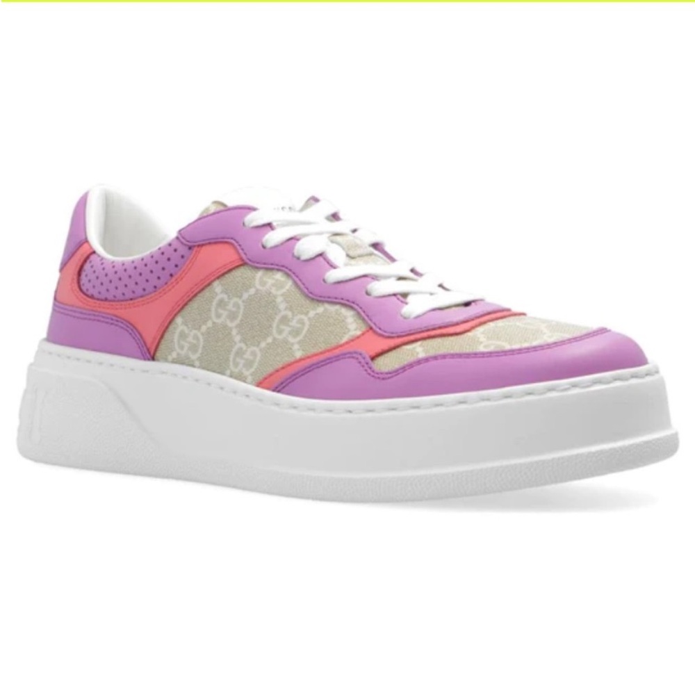 Gucci GG Supreme Monogram Perforated Platform Sneakers in Pink & Purple